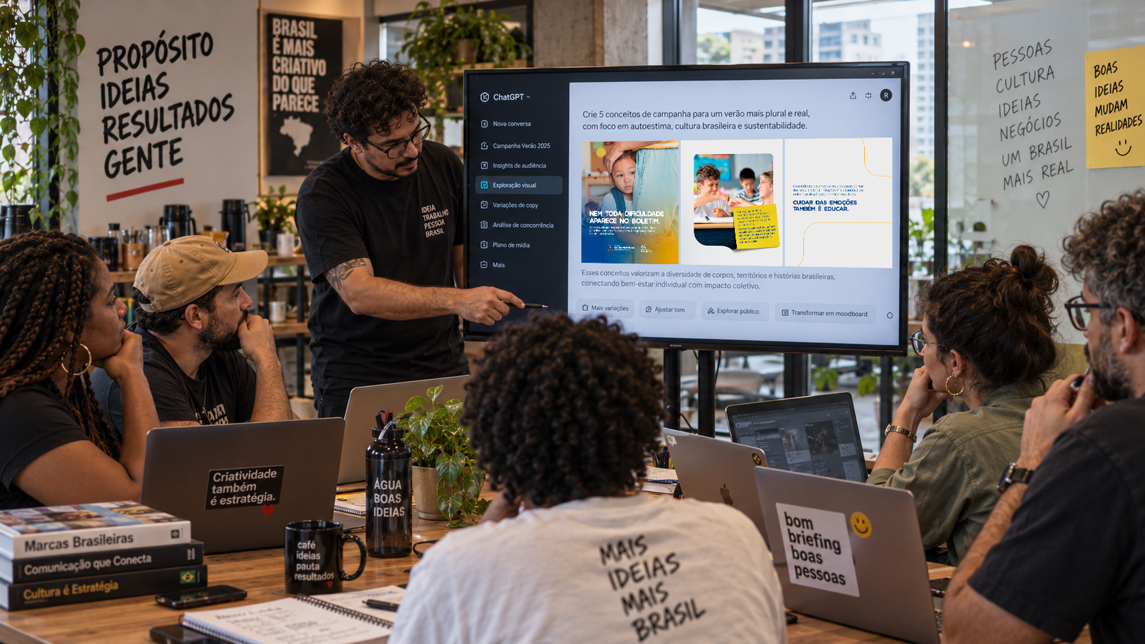 Equipe trabalhando na montagem de uma experiência de marca
